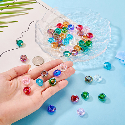 50Pcs 10 Colors Transparent Glass European Beads GPDL-TA0001-13-1