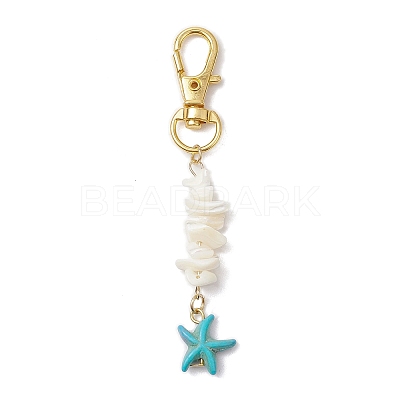 Natural White Mother of Pearl Shell & Synthetic Turquoise Starfish Pendant Decorations HJEW-JM02986-1