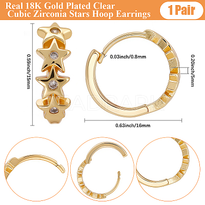 1 Pair Brass Clear Cubic Zirconia Star Hoop Earrings EJEW-BBC0002-13-1