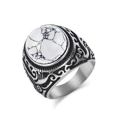 304 Stainless Steel with Natural Howlite Finger Rings for Men FS-WG44E14-09-1