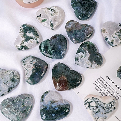 Natural Moss Agate Healing Heart Figurines PW-WG85358-01-1