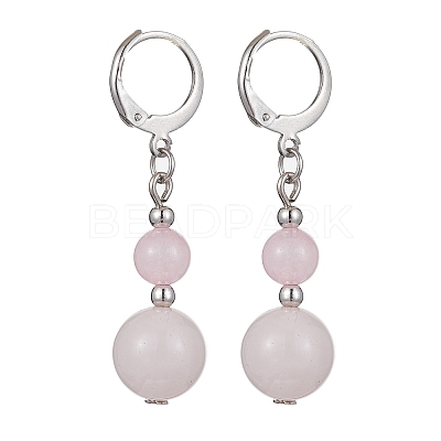 Round Natural Rose Quartz Dangle Earrings EJEW-JE05536-02-1
