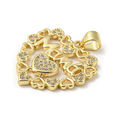 Mother's Day Theme Rack Plating Brass Micro Pave Cubic Zirconia Pendants KK-F869-20G-03-1