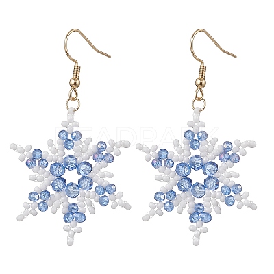 304 Stainless Steel Glass Seed Beads Snowflake Dangle Earrings EJEW-MZ00537-01-1
