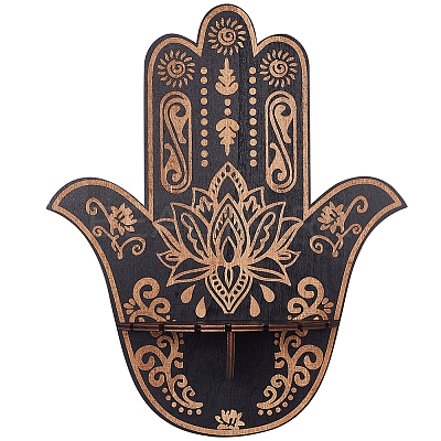Hamsa Hand Wooden Crystal Sphere Display Stands AJEW-WH0258-822A-1
