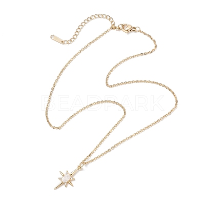 Brass Glass Star Pendant 304 Stainless Steel Cable Chain Necklaces for Women NJEW-JN05544-1