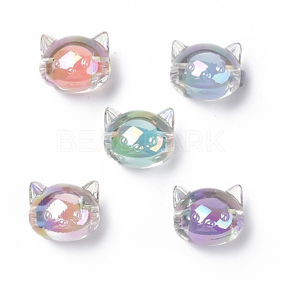 UV Plating Rainbow Iridescent Acrylic Beads OACR-H015-05-1