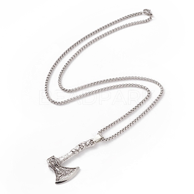 Alloy Axe Pendant Necklace with 304 Stainless Steel Box Chains for Men Women NJEW-G035-02AS-1