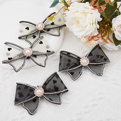 4Pcs 2 Style Heart Pattern Organza Bowknot Shoe Decorations DIY-FH0005-76-1