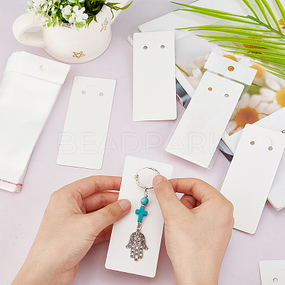 240Pcs 2 Style Rectangle Blank Paper Keyring Display Card DIY-GA0003-14-1