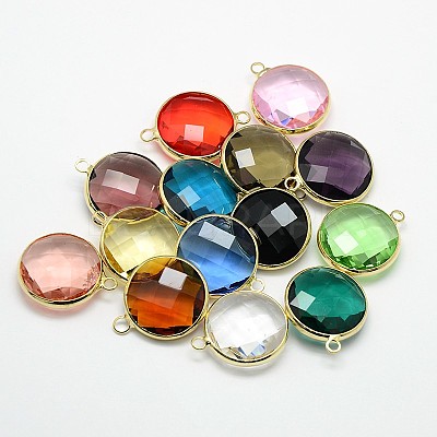 Golden Tone Brass Glass Pendants GLAA-J018A-G-1