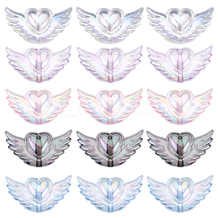 40pcs 5 Colors Transparent Acrylic Heart Wing Beads AJEW-SP0001-10-1