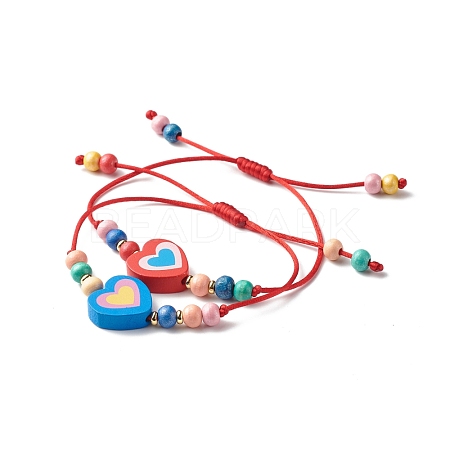Cute Heart Wood Bead Bracelet for Kid BJEW-JB06753-03-1