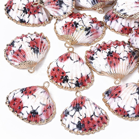 Electroplate Printed Natural Scallop Shell Pendants X-SSHEL-R047-04-A07-1