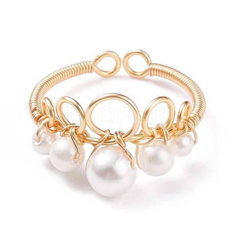 Shell Pearl Braided Crown Open Cuff Ring RJEW-TA00037-1