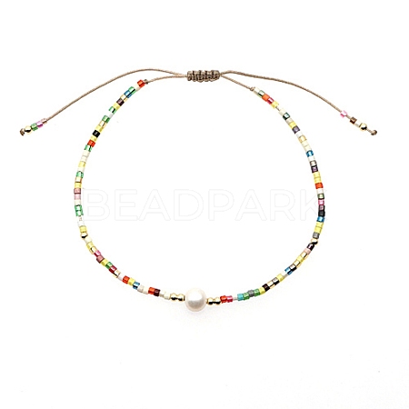 Glass Imitation Pearl & Seed Braided Bead Bracelets WO2637-10-1