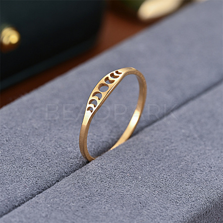 Hollow Moon Phase 304 Stainless Steel Finger Rings FS-WG454BE-07-1