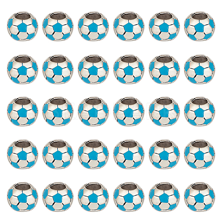 30Pcs Large Hole FootBall/Soccer Ball Alloy Enamel European Beads MPDL-ME0001-06A-1