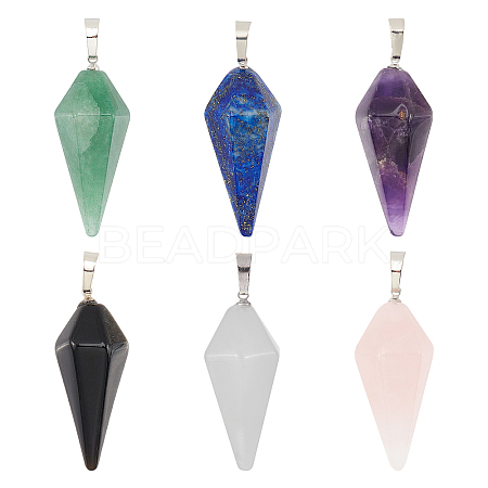 Olycraft 6Pcs 6 Style Natural Mixed Gemstone Pointed Pendants KK-OC0001-22-1