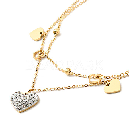 Crystal Rhinestone Heart Pendant Double Layer Necklace with Satellite Chains NJEW-P229-01G-1