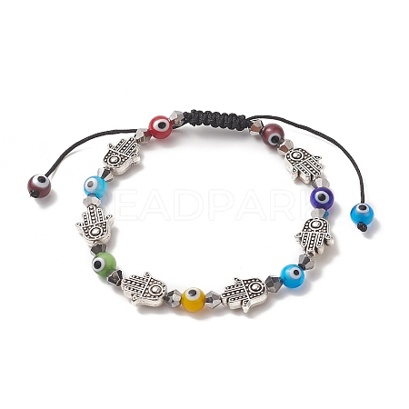 Colorful Lampwork Evil Eye & Glass & Alloy Braided Bead Bracelet for Women BJEW-JB09267-01-1