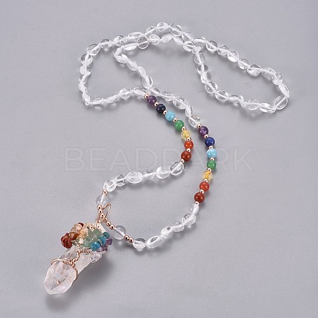 Natural Quartz Crystal Bead Pendant Necklaces NJEW-K116-A08-1