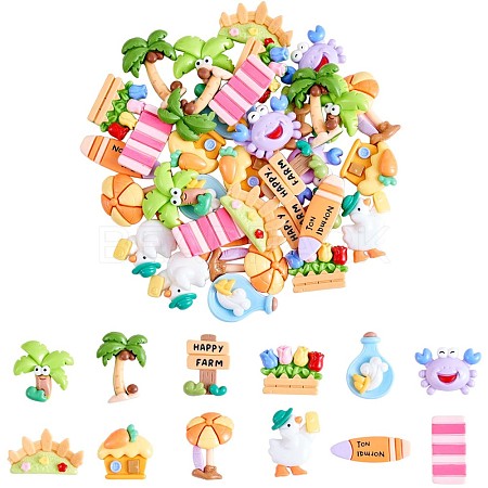 36Pcs Assorted Summer Beach Slime Opaque Resin Cabochons Palm Tree Duck Resin Cabochon Flatback Cartoon Surfing Embellishments for DIY Crafts Scrapbooking Phone Case Decor JX284A-1