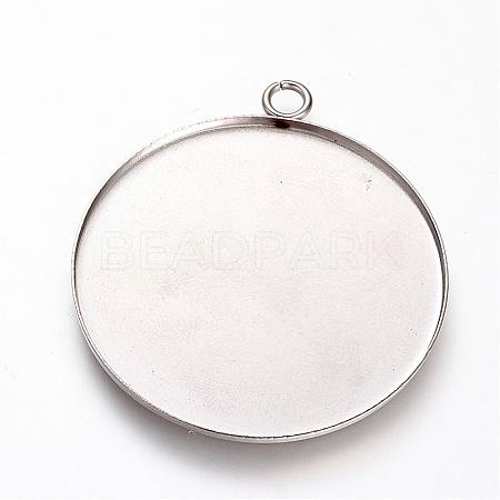 201 Stainless Steel Pendant Cabochon Settings STAS-T004-014-1