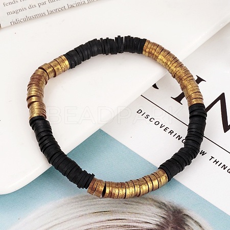 Handmade Polymer Clay Heishi Beaded Stretch Bracelets with CCB for Women JF1252-5-1