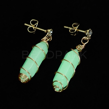 Luminous Glass Bullet Braided Dangle Stud Earrings EJEW-JE04992-01-1