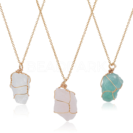 ANATTASOUL 3Pcs 3 Style Natural Mixed Gemstone Nugget Pendant Necklaces Set NJEW-AN0001-03-1