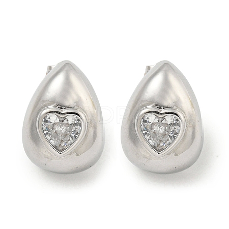 Brass Micro Pave Cubic Zirconia Stud Earrings for Women EJEW-E312-01E-P-1