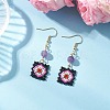 Handmade Glass Seed Beaded Window Lattice Pattern Dangle Earrings EJEW-MZ00560-4