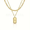 Brass Micro Pave Clear Cubic Zirconia Rectangle with Initial Pendant Double Layer Necklaces for Women FS-WG478B5-01-1