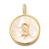 Rack Plating Brass Micro Pave Clear Cubic Zirconia Pendants with Shell KK-M309-42G-S-1