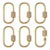 6Pcs Brass Micro Pave Clear Cubic Zirconia Screw Carabiner Lock Charms ZIRC-DC0001-34-1
