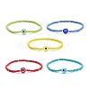 5Pcs 5 Colors MIYUKI Seed Beaded Stretch Bracelets Set with Evil Eye BJEW-TA00055-1