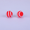 Printed Round with Stripe Pattern Silicone Focal Beads SI-JX0056A-142-1