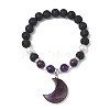 Natural Amethyst & Lava Rock & Shell Pearl Charm Bracelets BJEW-JB13705-02-3