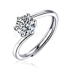 Rhodium Plated 925 Sterling Silver Moissanite Rhinestone Solitaire Ring AJEW-U007-24P-1