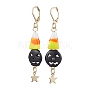 Halloween Candy Corn Handmade Lampwork & Black Pumpkin Synthetic Turquoise Leverback Dangle Earrings EJEW-JE05872-3