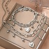 Heart 304 Stainless Steel Double Necklaces & Bracelets Sets for Women SJEW-F226-03P-1