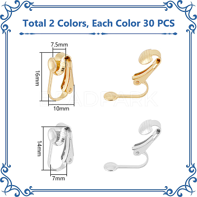 60Pcs 2 Colors 304 Stainless Steel Clip-on Earring Findings STAS-UN0055-91-1