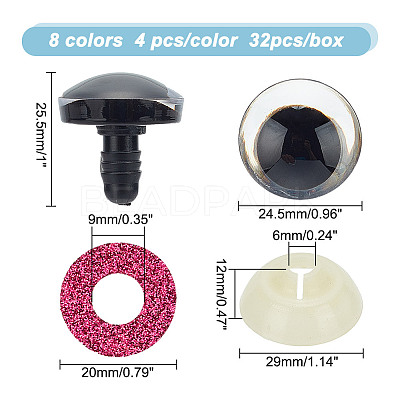 32 Sets 8 Colors Glitter Plastic Craft Doll Eyes KY-HY0001-13B-1