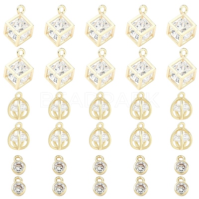 3Pcs 3 Styles Brass Micro Pave Clear Cubic Zirconia Charms Pendants ZIRC-YW0001-35-1