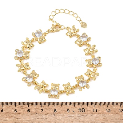 Bear Brass Micro Pave Cubic Zirconia Link Chain Bracelets for Women BJEW-K248-05G-1