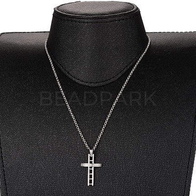 Tarnish Resistant 304 Stainless Steel Rolo Chain Cross Pendant Necklaces NJEW-JN01287-1