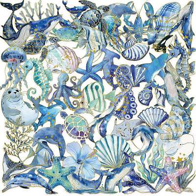 50Pcs Sea Animals PET Cartoon Stickers STIC-T0001-06-1