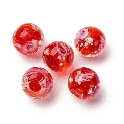 Luminous Handmade Glod Sand Lampwork Beads Strands LAMP-B028-03K-10mm-1