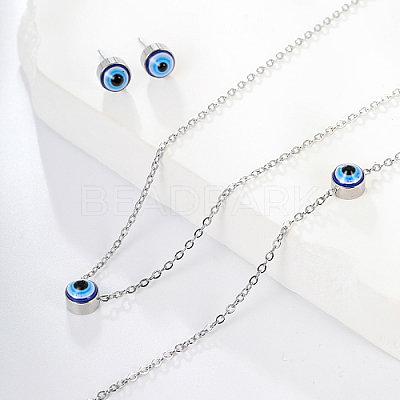 Evil Eye Stainless Steel Stud Earring & Bracelets & Necklaces Set LY5157-1-1